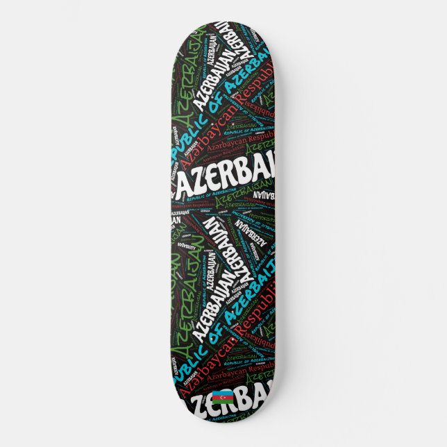Azerbaijan National Pride Wordcloud Skateboard (Front)