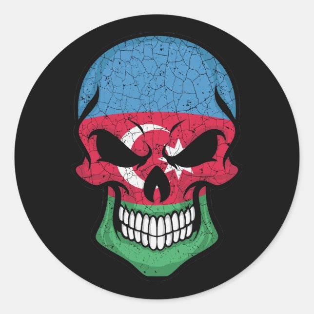 Azerbaijan Smiling Skull Flag Classic Round Sticker (Front)
