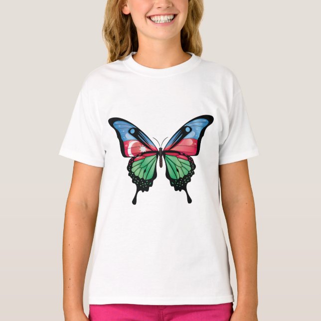 Azerbaijan Swallowtail Butterfly Flag Sticker T-Shirt (Front)
