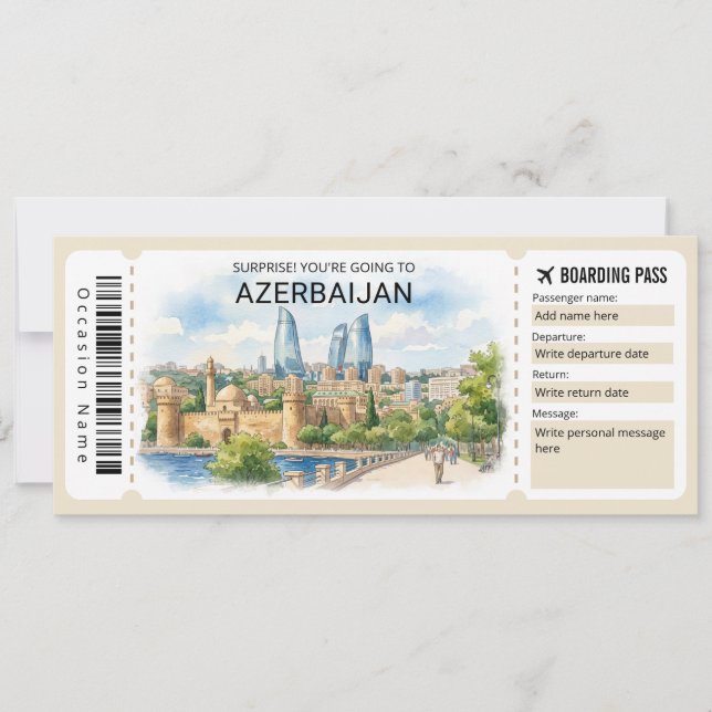 Azerbaijan Trip Boarding Pass Ticket Invitation (Front)