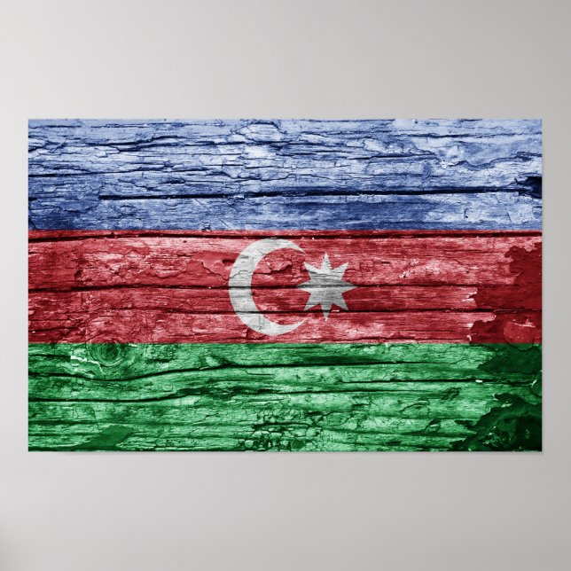 Azerbaijan wooden flag poster (Front)