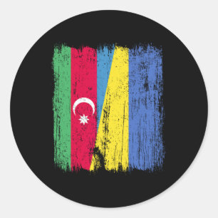 Azerbyijan Ukraine Half Flag Azeri Ukrainian Herit Classic Round Sticker