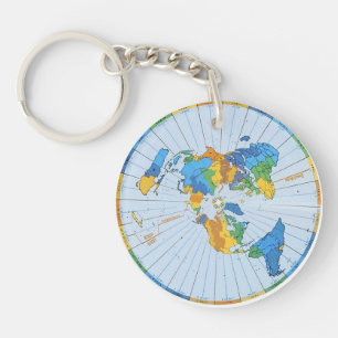 Azimuthal Flat Earth Map Colourful Key Chain Ring