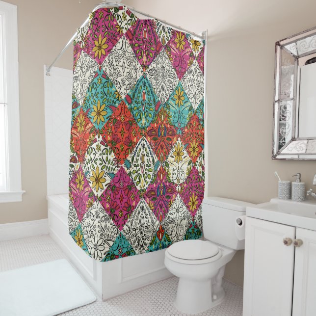 aziza patchwork shower curtain (In Situ)