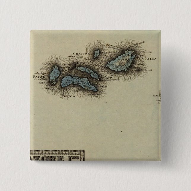 Azore Islands Atlas Map 15 Cm Square Badge (Front)