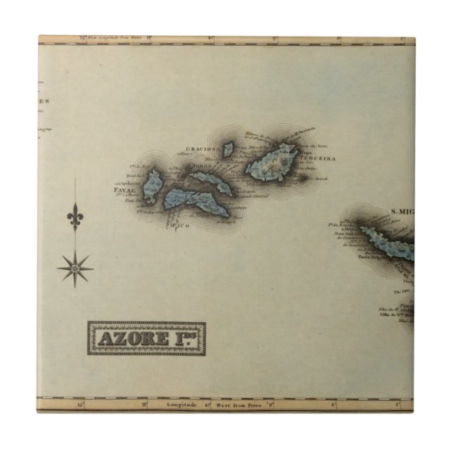 Azore Islands Atlas Map Ceramic Tile (Front)