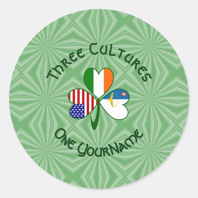 Azorean Irish American Flags Shamrock Personalised Classic Round Sticker (Front)
