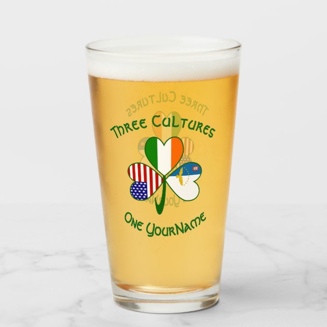 Azorean Irish American Flags Shamrock Personalised Glass (Front Filled)