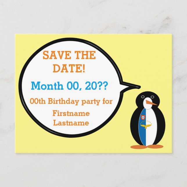 Azorean Talking Ms Penguin Personalised  Announcement Postcard (Front)