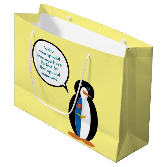 Azorean Talking Ms Penguin Personalised  Large Gift Bag (Front Angled)