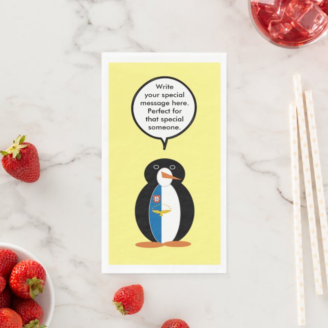 Azorean Talking Ms Penguin Personalised  Napkin (Insitu)