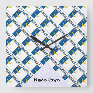 Azores and Azorean Flag Tiled with Your Name Squar Square Wall Clock