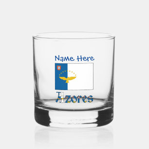 Azores Azorean Flag Blue Personalisation Whiskey Glass