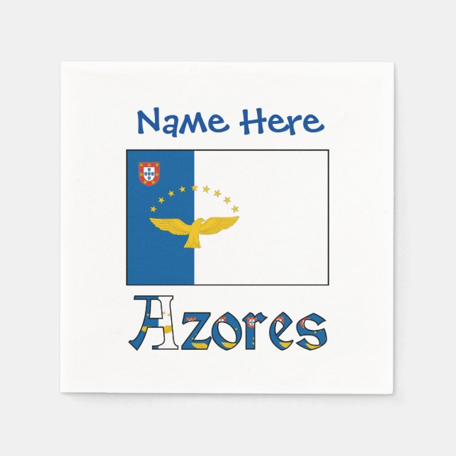 Azores Azorean Flag Blue Personalised Name Napkin (Front)