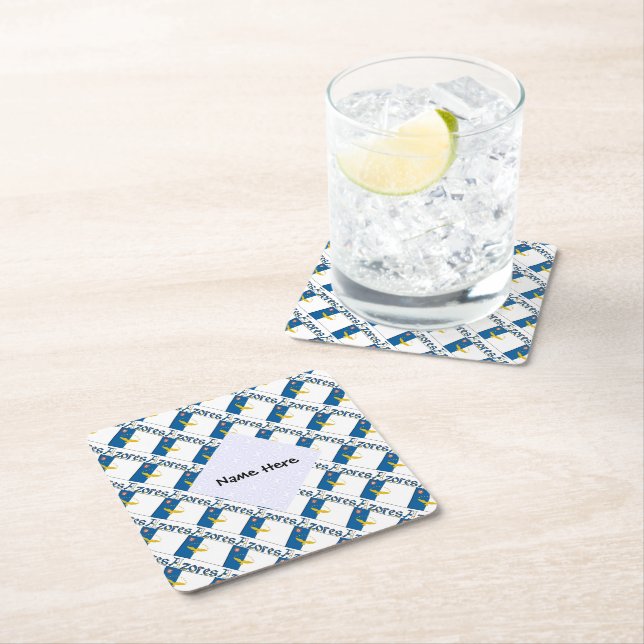 Azores Azorean Flag Personalised Name Square Paper Coaster (Insitu)