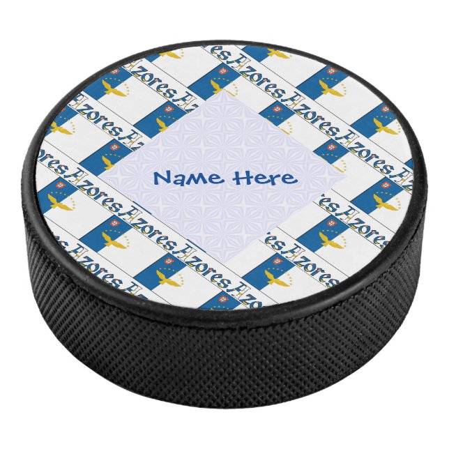 Azores Azorean Flag Tiled Personalised  Hockey Puck (3/4)