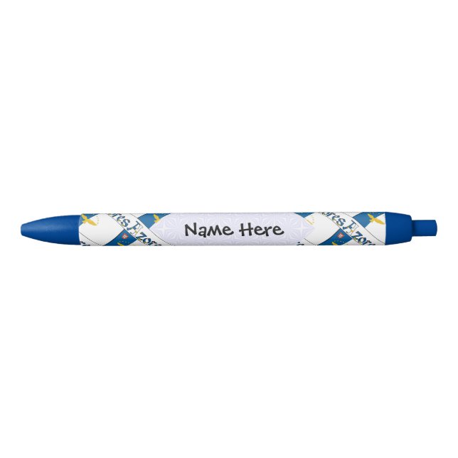 Azores Azorean Flag Tiled Personalised Name Black Ink Pen (Front)