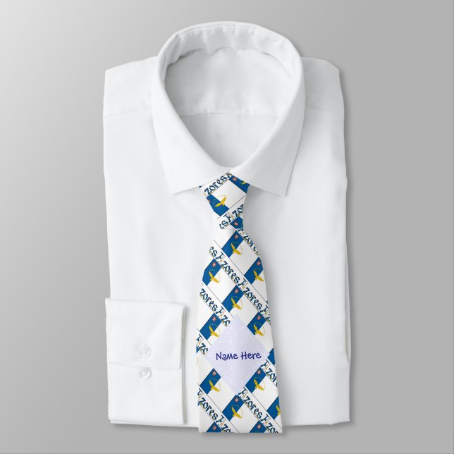 Azores Azorean Flag Tiled Personalised  Tie (Tied)