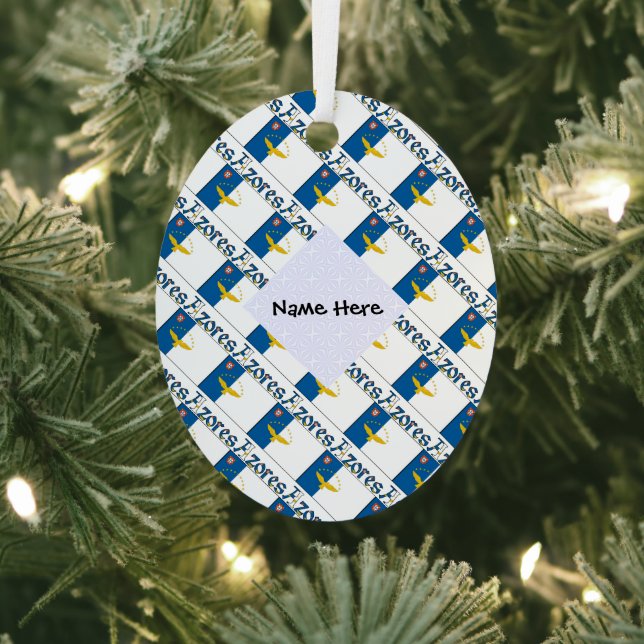 Azores Azorean Flag Tiled Personalized  Metal Tree Decoration (Insitu)