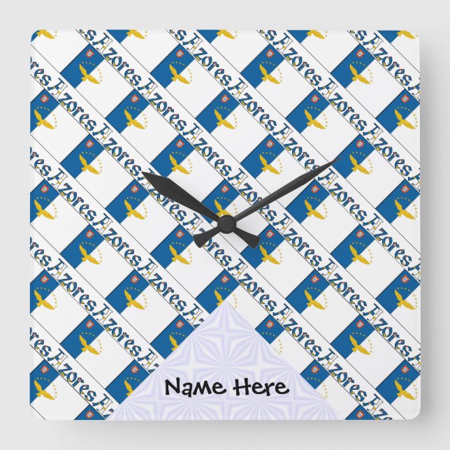 Azores Azorean Flag Tiled Personalized  Square Wall Clock (Front)