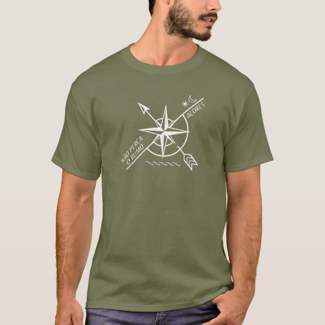 "Azores Compass - Nautical Star Design T-Shirt (Front)