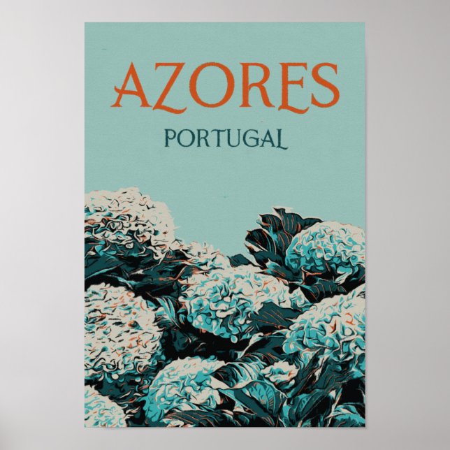 Azores hydrangeas illustration Portugal Poster (Front)