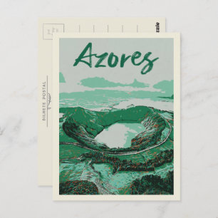 Azores islands Volcanic Lakes Illustration Postcard
