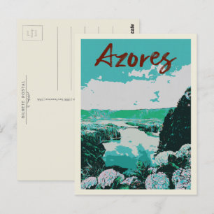 Azores islands Volcanic Lakes Illustration Postcard