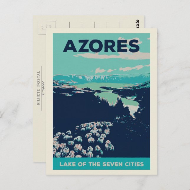 Azores lagoon of 7 cities illustration Portugal Po Postcard (Front/Back)