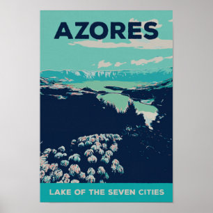 Azores Lagoon of 7 cities illustration Portugal Po Poster