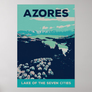 Azores Lagoon of 7 cities illustration Portugal Po Poster