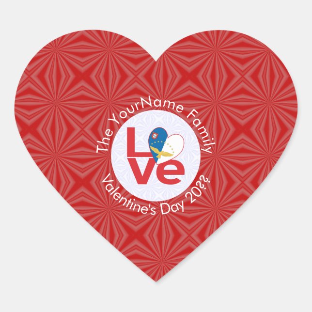 Azores Red LOVE Flag Personalised  Heart Sticker (Front)