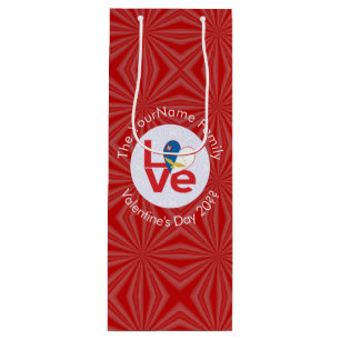 Azores Red LOVE Flag Personalised  Wine Gift Bag
