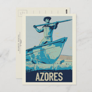 Azores Whale hunter illustration Portugal Postcard