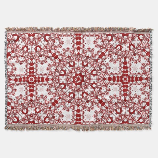 Azra • Red and White Geometric Mandala Throw Blanket (Front)