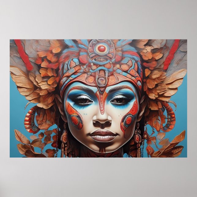 Aztec Abstract Vibrant Tribal Fusion Art Poster (Front)