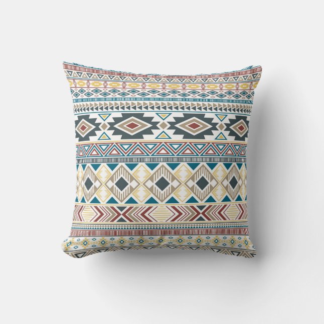 Aztec american indian pattern tribal ethnic motifs cushion (Front)