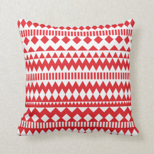 Aztec Andes Red White Tribal Geometric Pattern Cushion