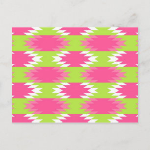 Aztec Andes Tribal Hot Pink Lime Green Pattern Postcard