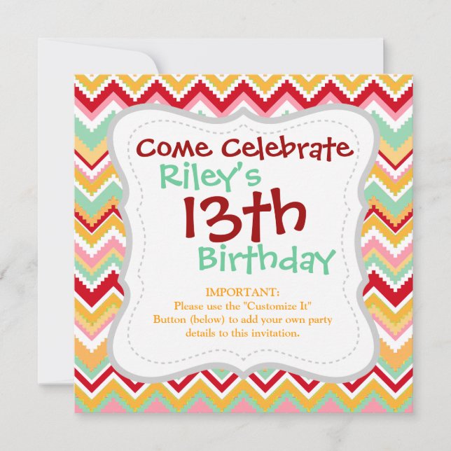 Aztec Andes Tribal Mountains Chevron Fiesta Zigag Invitation (Front)