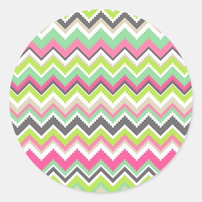 Aztec Andes Tribal Mountains Chevron Zig Zags Classic Round Sticker (Front)