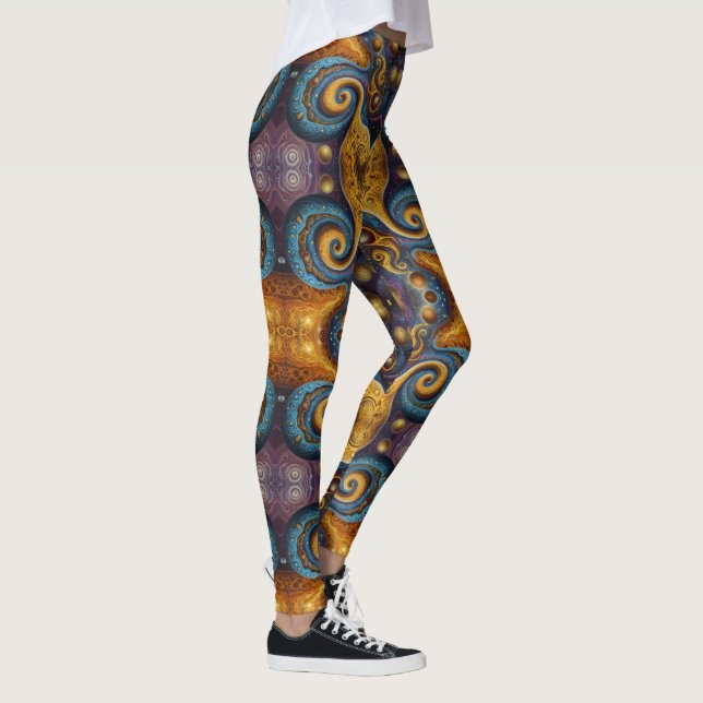 Aztec art,  vibrant, reflecting the culture leggings (Right)