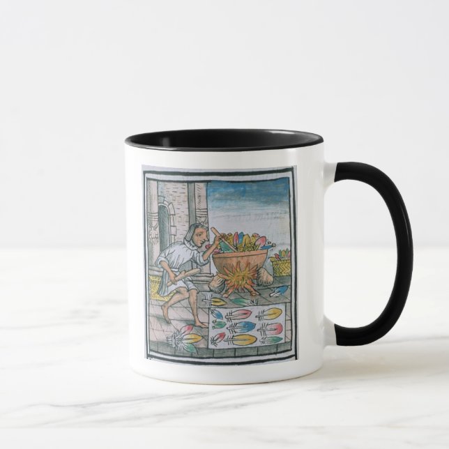 Aztec artisans dyeing feathers mug (Right)