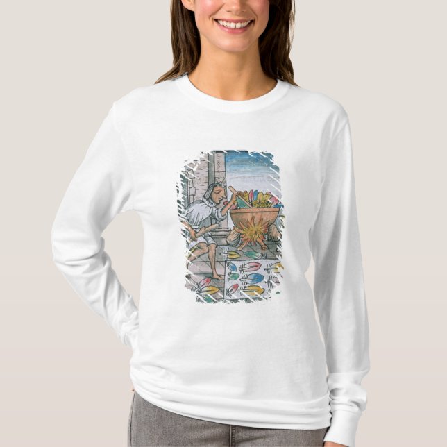 Aztec artisans dyeing feathers T-Shirt (Front)