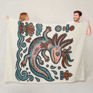 Aztec Axolotl Xolotl eroded stone tribal boho art Fleece Blanket