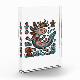 Aztec Axolotl Xolotl eroded stone tribal boho art Photo Block