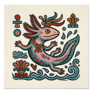 Aztec Axolotl Xolotl eroded stone tribal boho art Photo Print