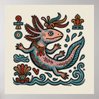 Aztec Axolotl Xolotl eroded stone tribal boho art