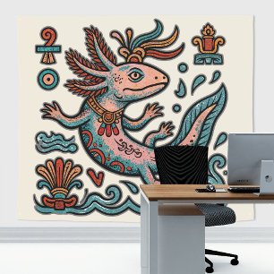Aztec Axolotl Xolotl eroded stone tribal boho art Tapestry