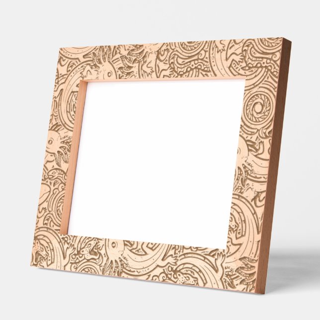 Aztec Axolotl Xolotl Tribal Pattern Black & White Etched Frames (Left)